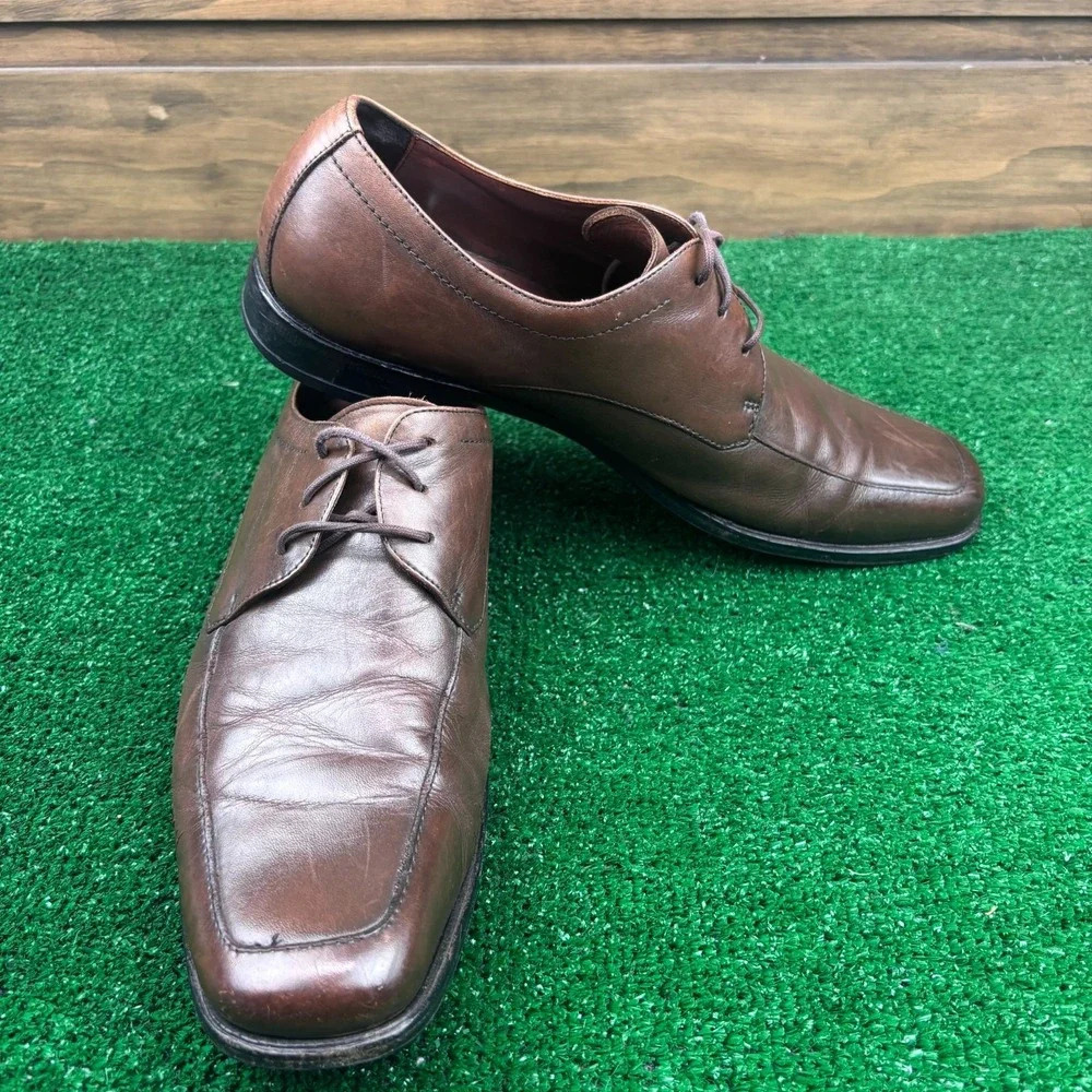 Hugo Boss Dress Shoes Mens 9 Brown Upper Leather Lace Up Square Toe 50219235‎